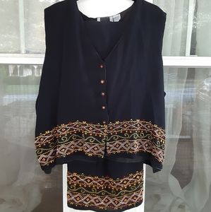 VINTAGE  Maggie Barnes Two Piece Embroidered Set, Skirt and Vest